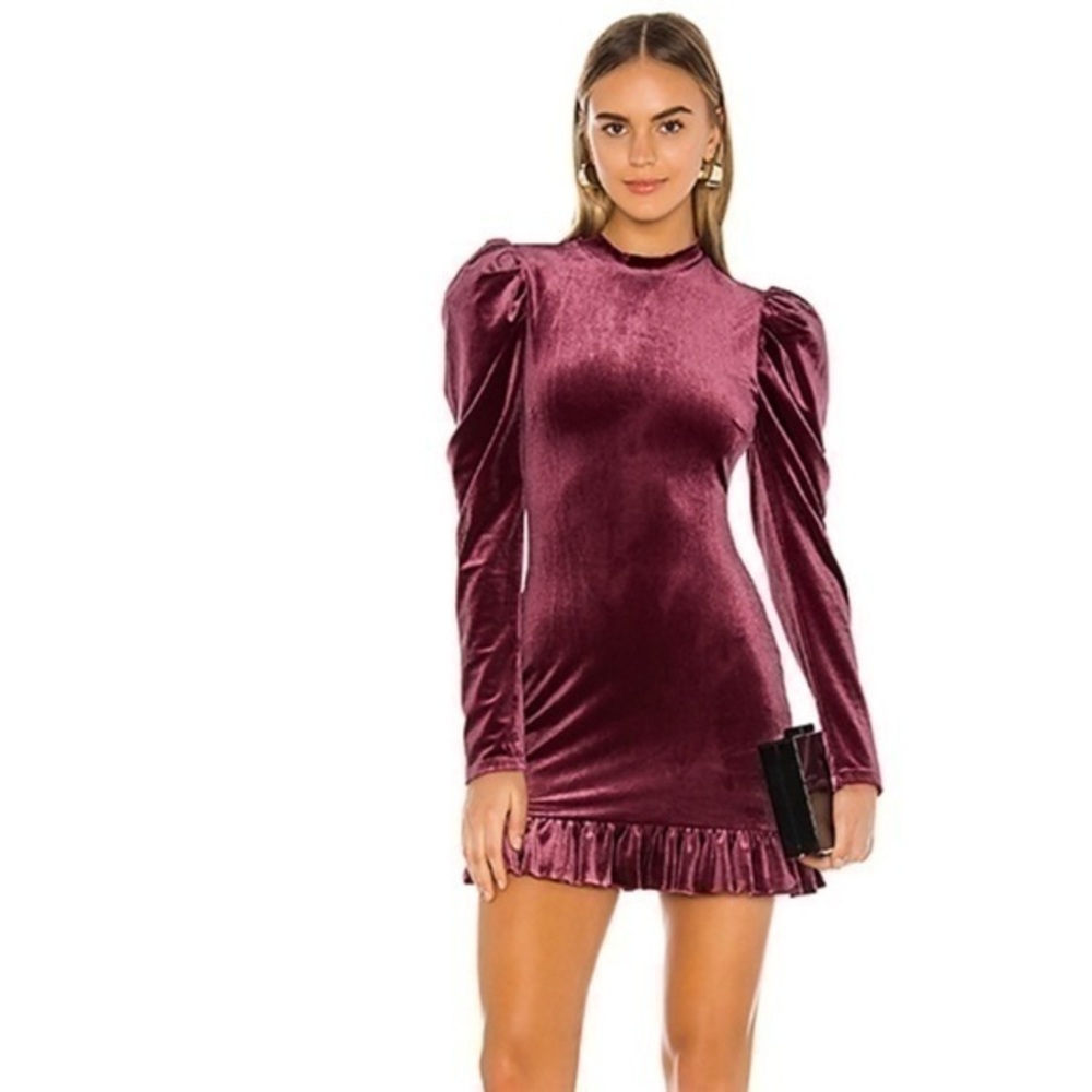 NWT Lovers + Friends  Velvet Ruffled Hem Mini Dress